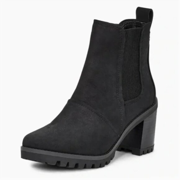 Ugg Hazel Waterproof Chelsea Block Heel Booties Black Leather Size 6 - Picture 1 of 14